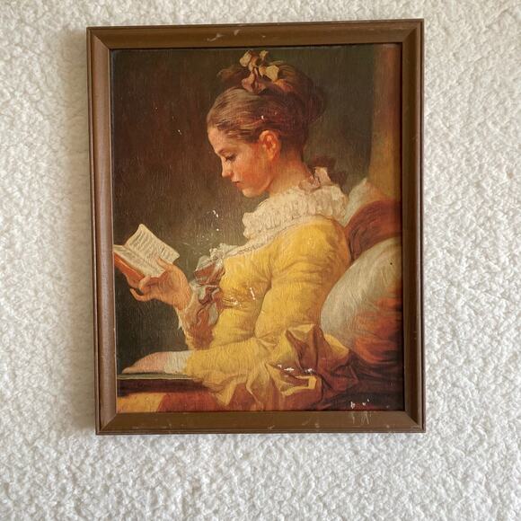 Vintage Fragonard A Young Girl Reading Textured Print Framed Wall Art 14x11 - Picture 2 of 6